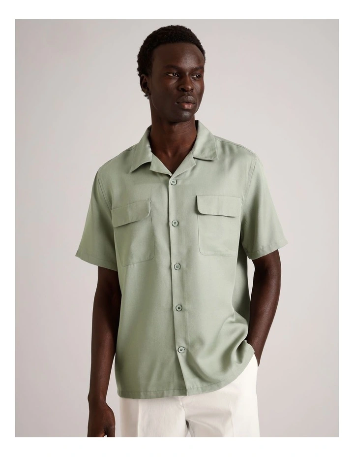 Lucas Double Pocket Short Sleeve Lyocell Shirt in Sage image 1