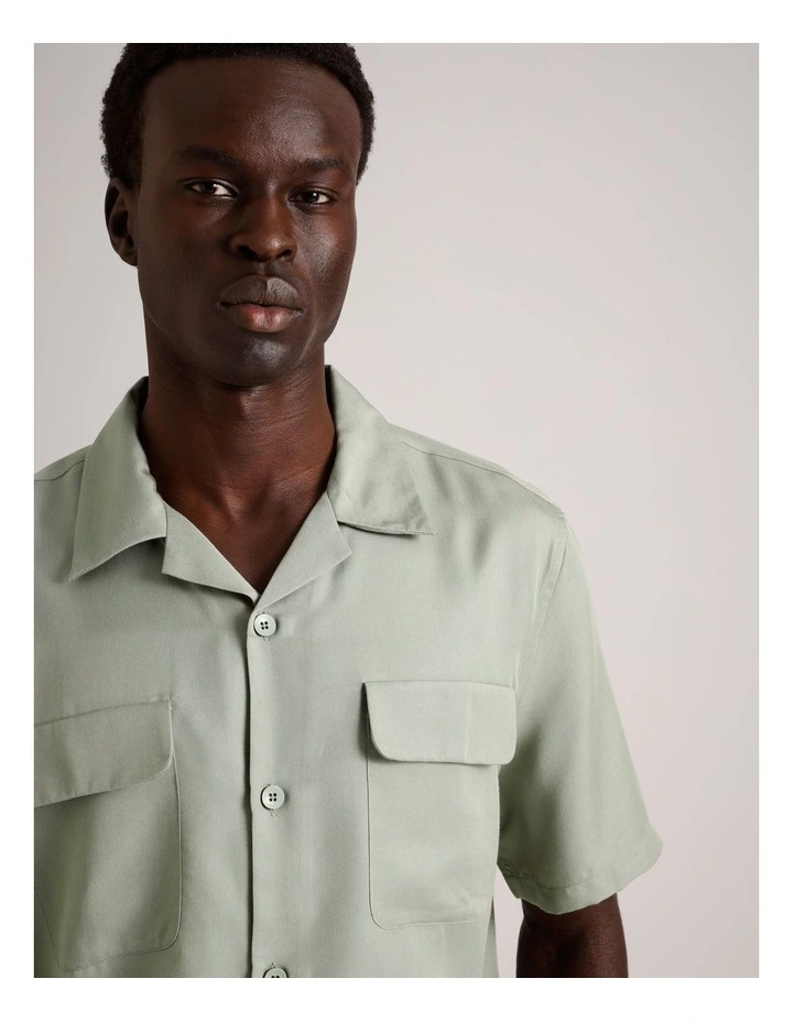 Lucas Double Pocket Short Sleeve Lyocell Shirt in Sage image 3