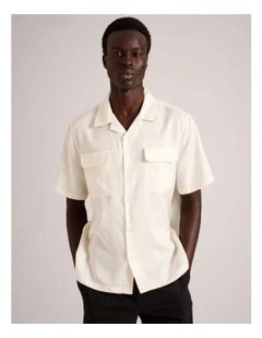 Lucas Double Pocket Short Sleeve Lyocell Shirt in White