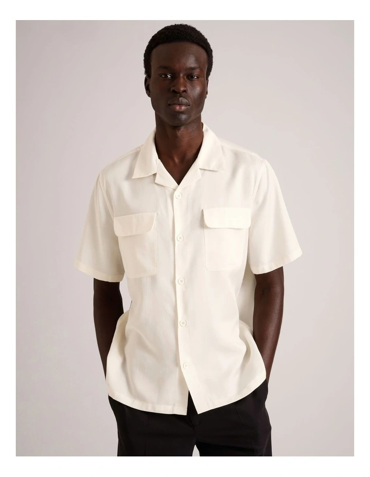 Lucas Double Pocket Short Sleeve Lyocell Shirt in White image 1