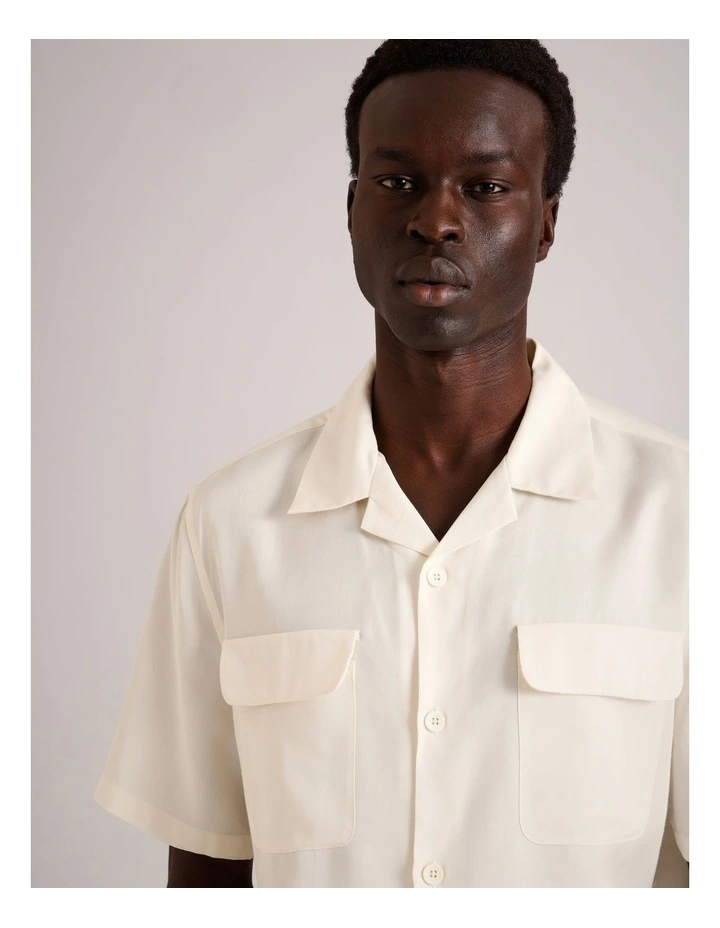 Lucas Double Pocket Short Sleeve Lyocell Shirt in White image 2