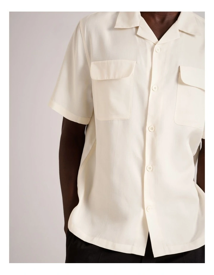 Lucas Double Pocket Short Sleeve Lyocell Shirt in White image 4