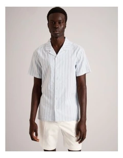 Hudson Textured Striped Short Sleeve Shirt in Light Blue