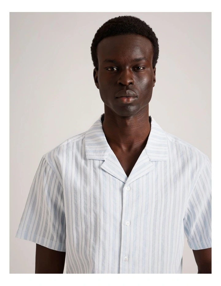 Hudson Textured Striped Short Sleeve Shirt in Light Blue image 4