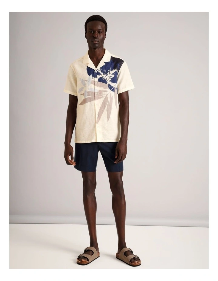 Henry Floral Print Short Sleeve Linen Blend Shirt in White image 2