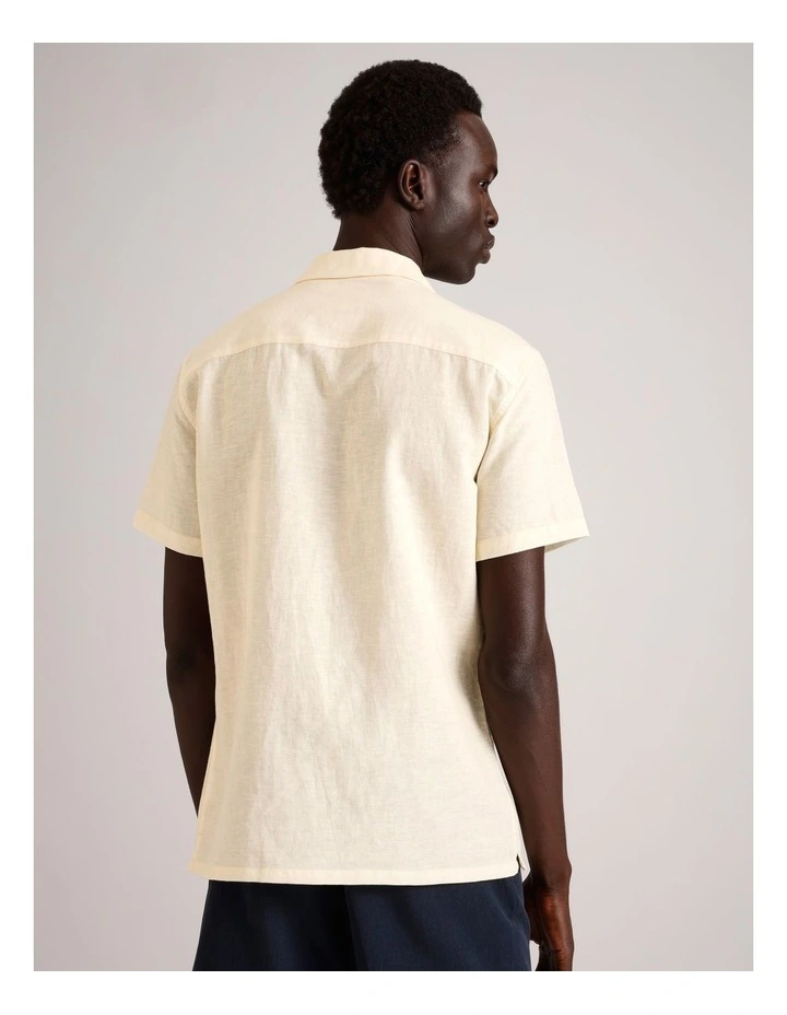 Henry Floral Print Short Sleeve Linen Blend Shirt in White image 5