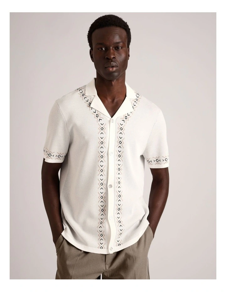 Noah Placement Knit Short Sleeve Shirt in White image 1