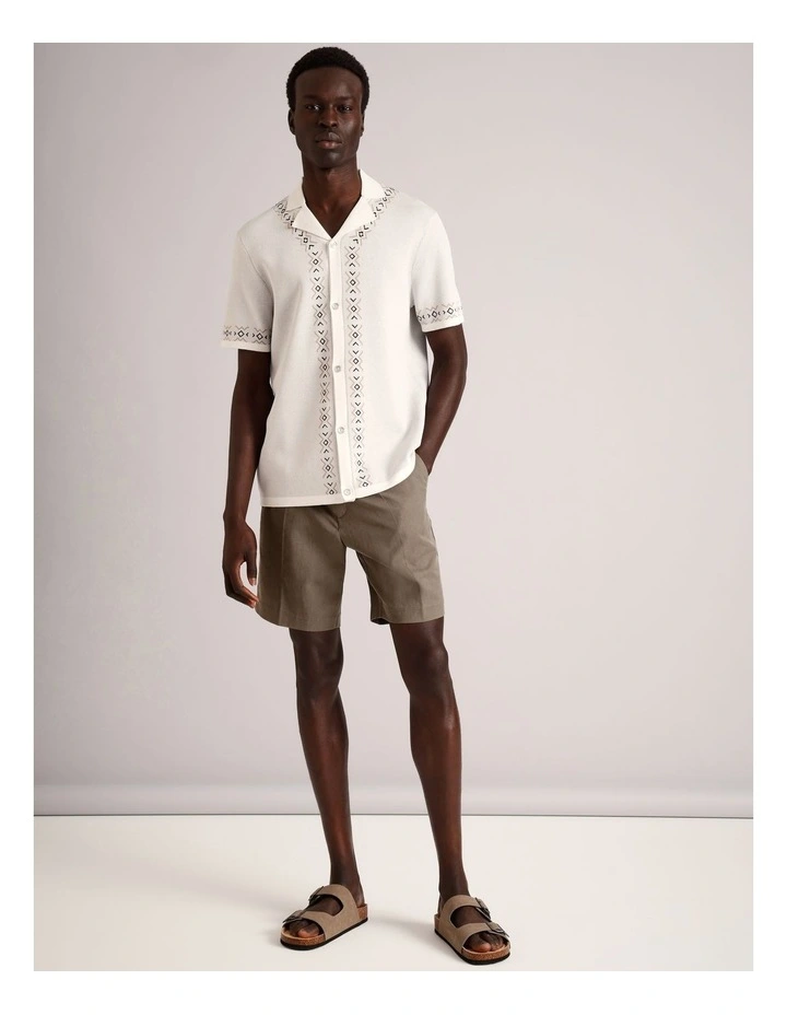 Noah Placement Knit Short Sleeve Shirt in White image 2