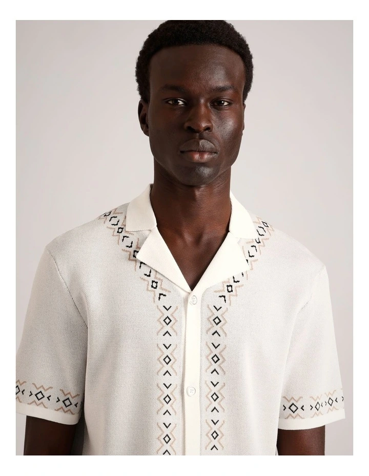 Noah Placement Knit Short Sleeve Shirt in White image 3