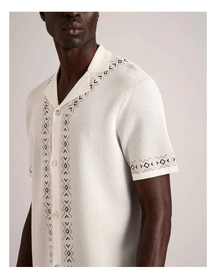 Noah Placement Knit Short Sleeve Shirt in White image 4