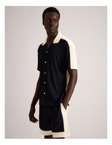 Russ Textured Rib Short Sleeve Shirt in Navy