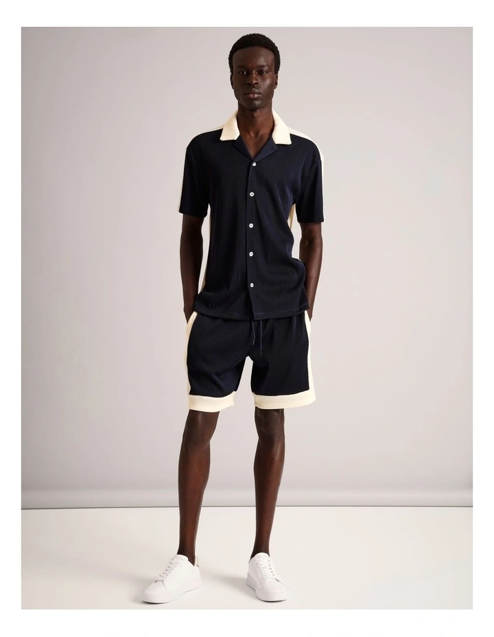 Russ Textured Rib Short Sleeve Shirt in Navy image 2
