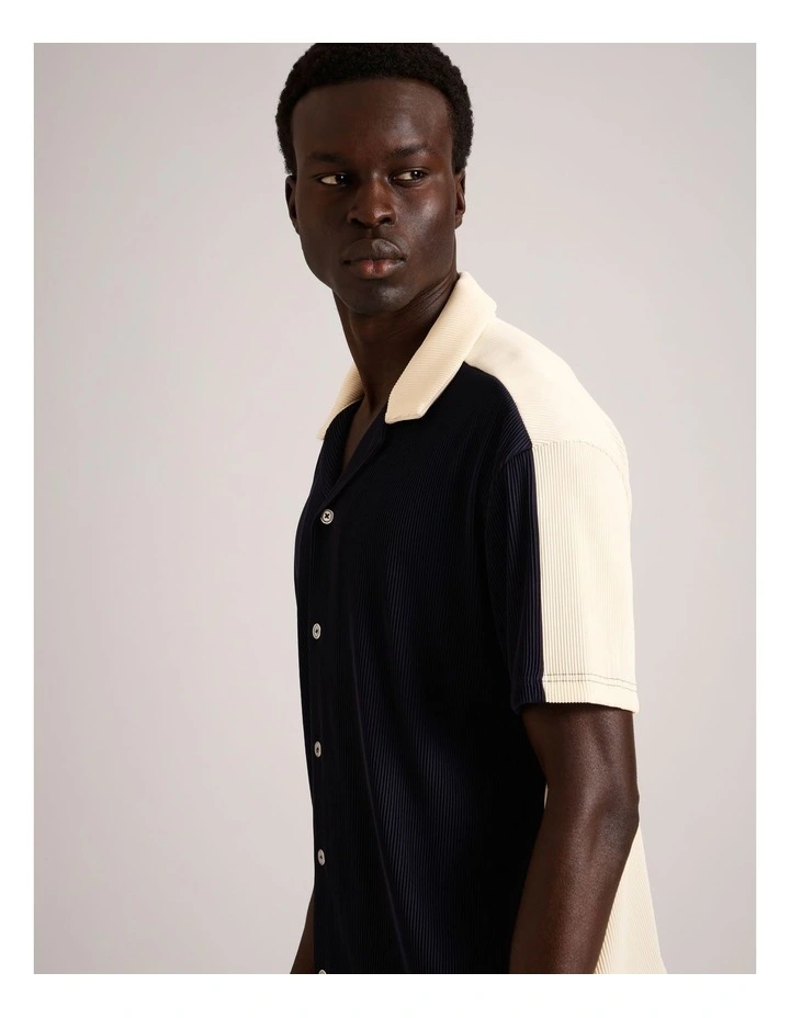 Russ Textured Rib Short Sleeve Shirt in Navy image 3