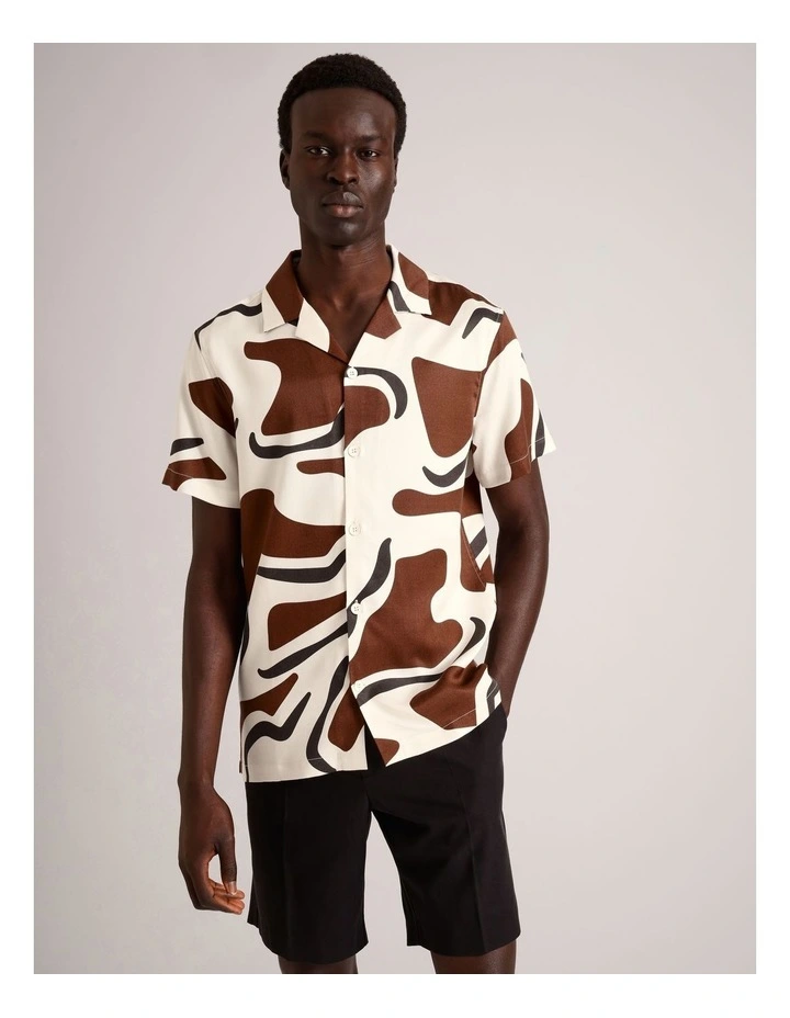 Dylan Abstract Print Short Sleeve Lyocell Shirt in Rust image 1