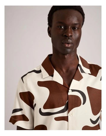 Dylan Abstract Print Short Sleeve Lyocell Shirt in Rust