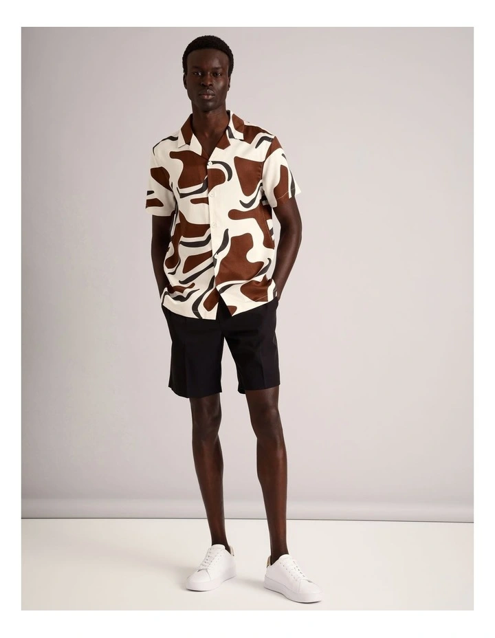 Dylan Abstract Print Short Sleeve Lyocell Shirt in Rust image 3