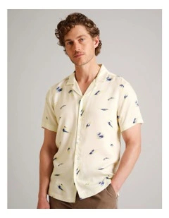 Cooper Abstract Print Short Sleeve Lyocell Shirt in Lemon