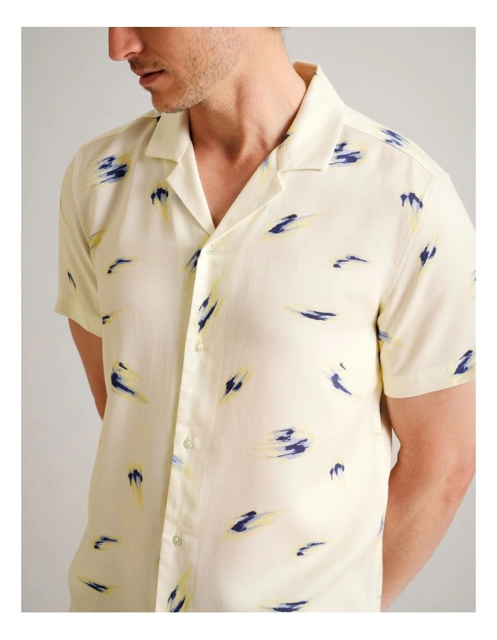 Cooper Abstract Print Short Sleeve Lyocell Shirt in Lemon image 3