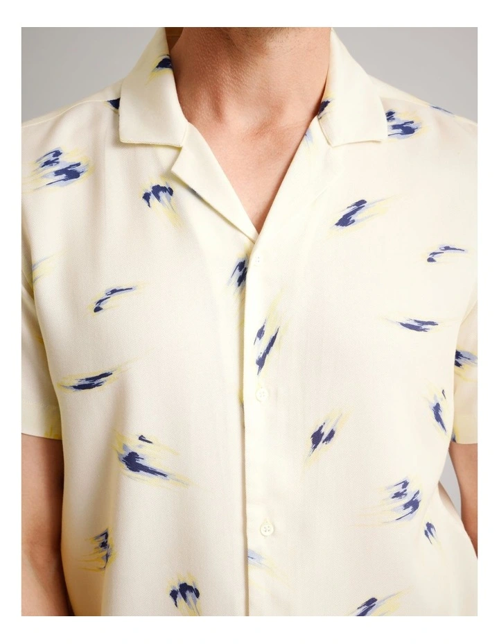 Cooper Abstract Print Short Sleeve Lyocell Shirt in Lemon image 4