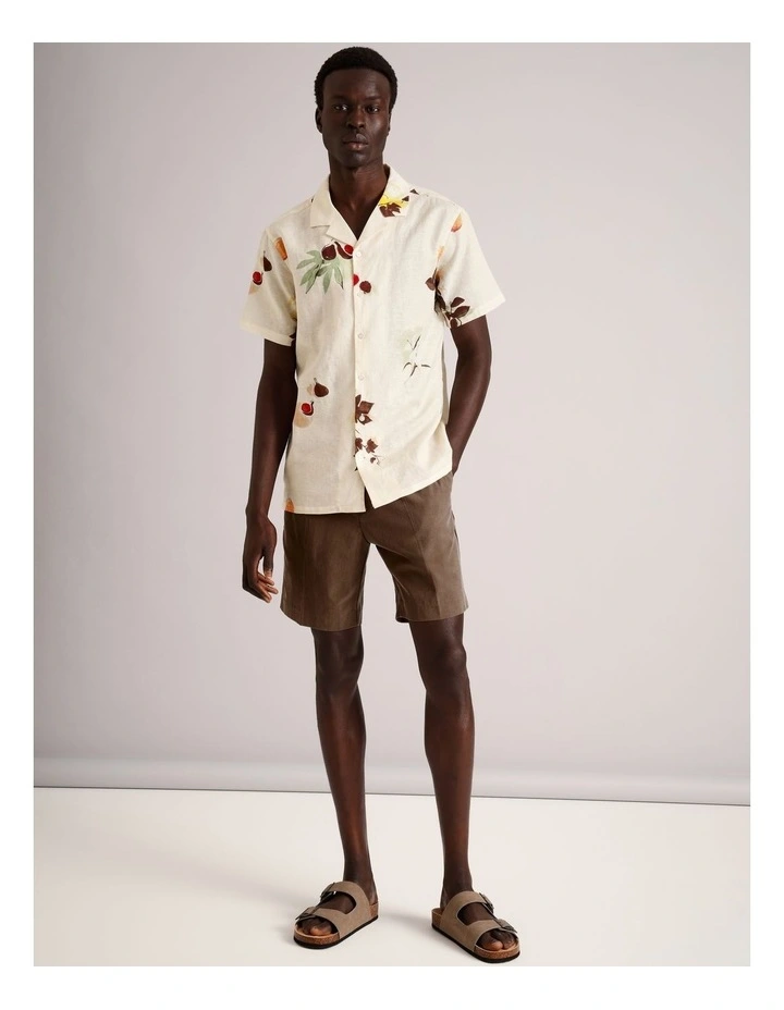 Kai Printed Short Sleeve Linen Blend Shirt in Natural image 2