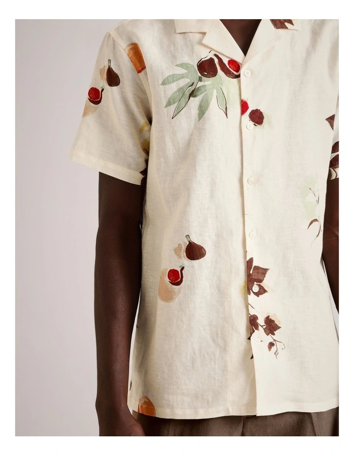 Kai Printed Short Sleeve Linen Blend Shirt in Natural image 4