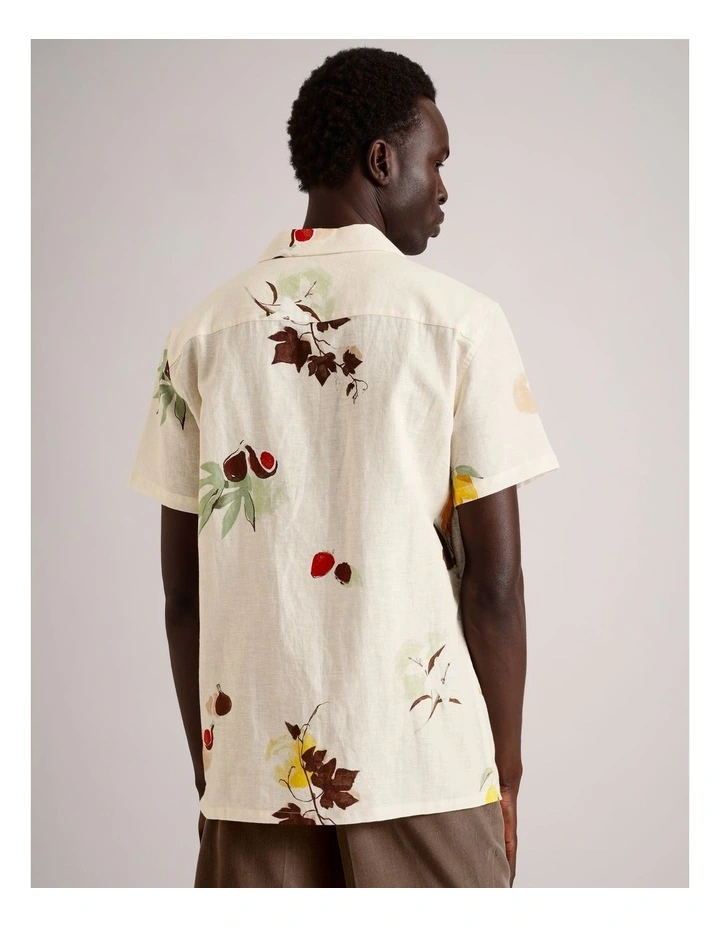 Kai Printed Short Sleeve Linen Blend Shirt in Natural image 5