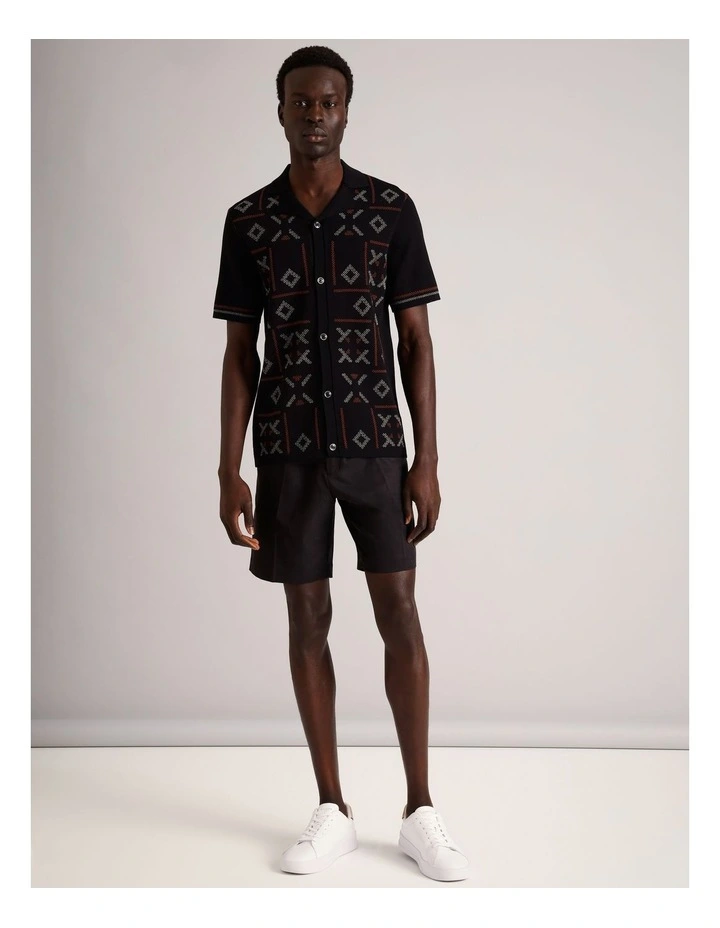 Roman Textured Knit Short Sleeve Shirt in Black image 2