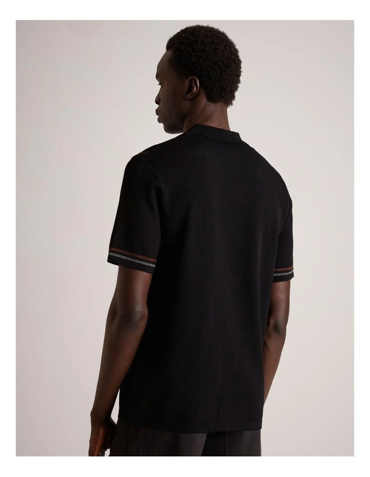 Roman Textured Knit Short Sleeve Shirt in Black image 6