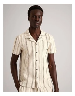 Tyler Textured Knit Short Sleeve Shirt in Ecru