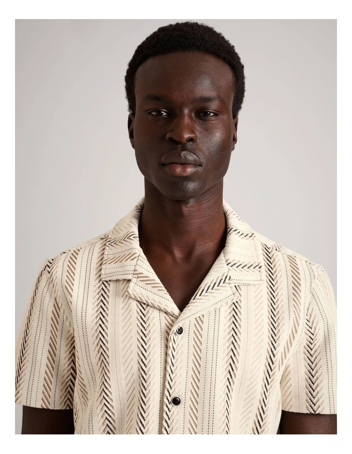 Tyler Textured Knit Short Sleeve Shirt in Ecru image 3