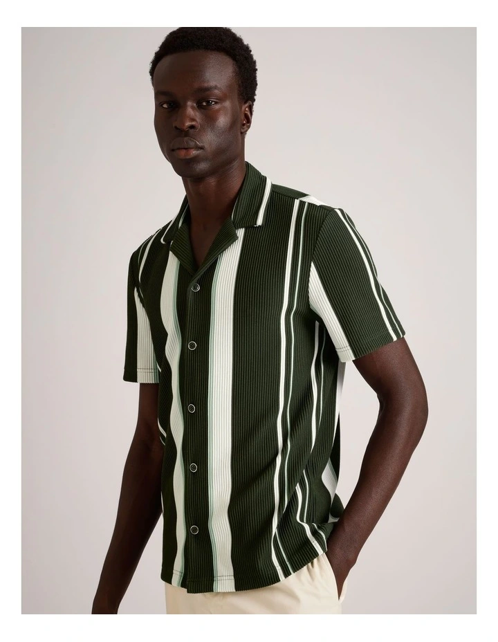 Liam Ribbed Stripe Resort Collar Short Sleeve Shirt in Sage image 3