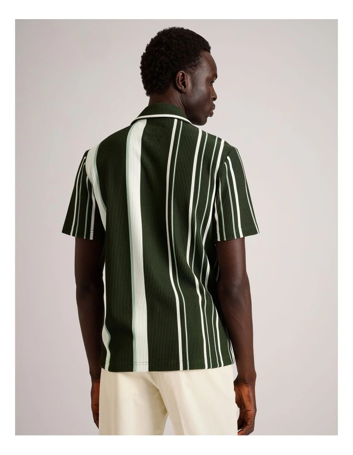 Liam Ribbed Stripe Resort Collar Short Sleeve Shirt in Sage image 5