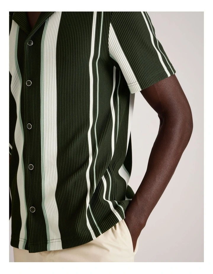 Liam Ribbed Stripe Resort Collar Short Sleeve Shirt in Sage image 6