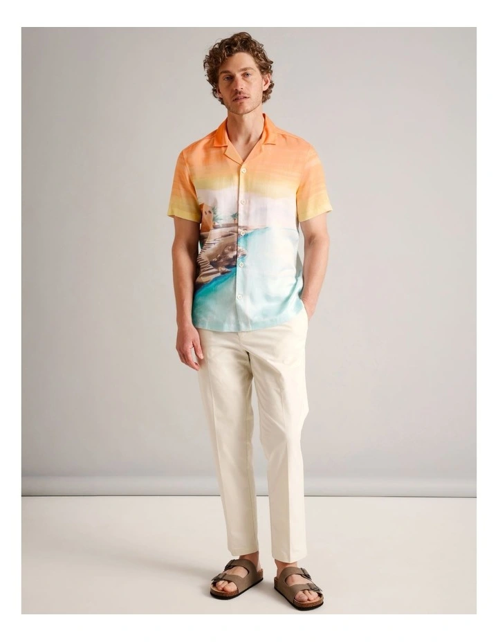 Elio Abstract Print Short Sleeve Lyocell Shirt in Blue image 2