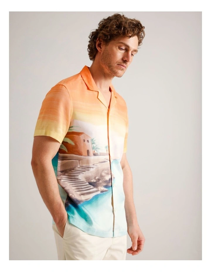 Elio Abstract Print Short Sleeve Lyocell Shirt in Blue image 3