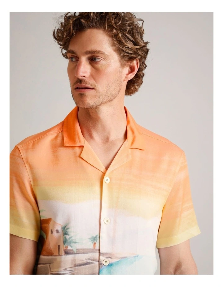 Elio Abstract Print Short Sleeve Lyocell Shirt in Blue image 4
