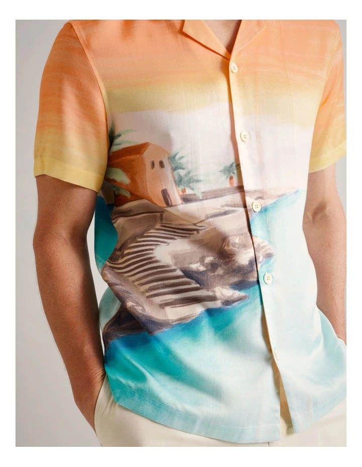 Elio Abstract Print Short Sleeve Lyocell Shirt in Blue image 5