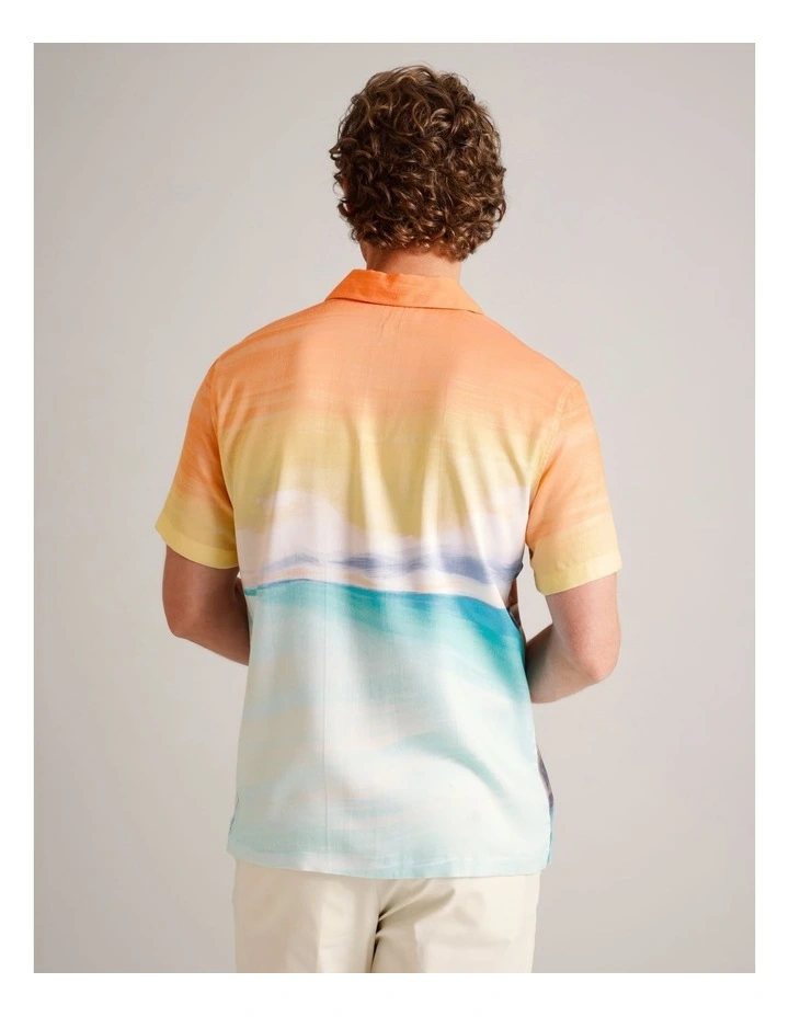 Elio Abstract Print Short Sleeve Lyocell Shirt in Blue image 6