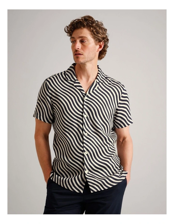 Oliver Abstract Print Short Sleeve Lyocell Shirt in Navy image 1