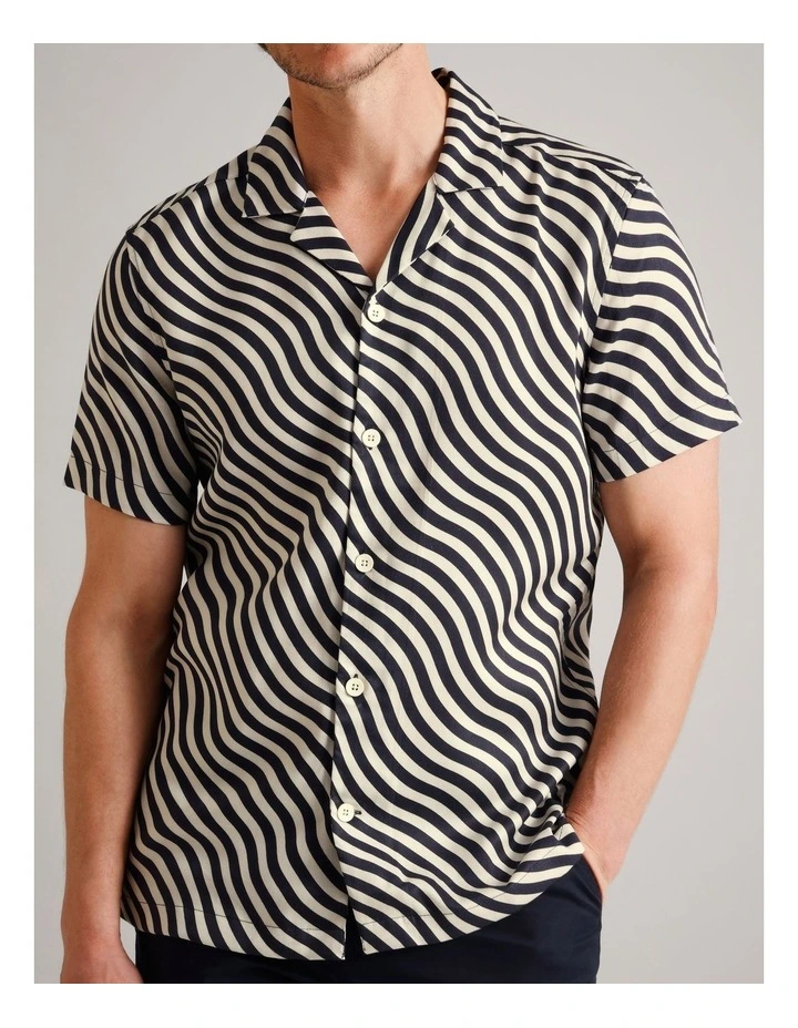 Oliver Abstract Print Short Sleeve Lyocell Shirt in Navy image 3