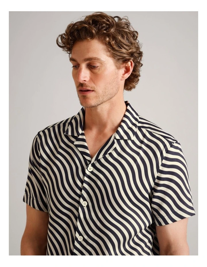 Oliver Abstract Print Short Sleeve Lyocell Shirt in Navy image 4