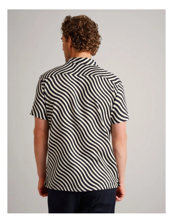 Oliver Abstract Print Short Sleeve Lyocell Shirt in Navy image 5