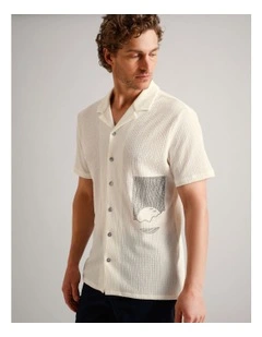 Daniel Textured Print Short Sleeve Shirt in Ecru
