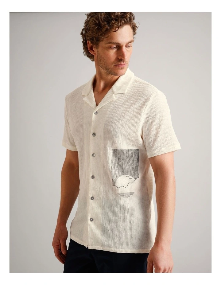 Daniel Textured Print Short Sleeve Shirt in Ecru image 1