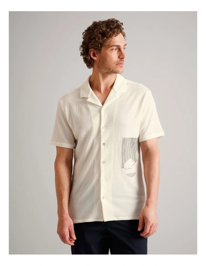 Daniel Textured Print Short Sleeve Shirt in Ecru image 3