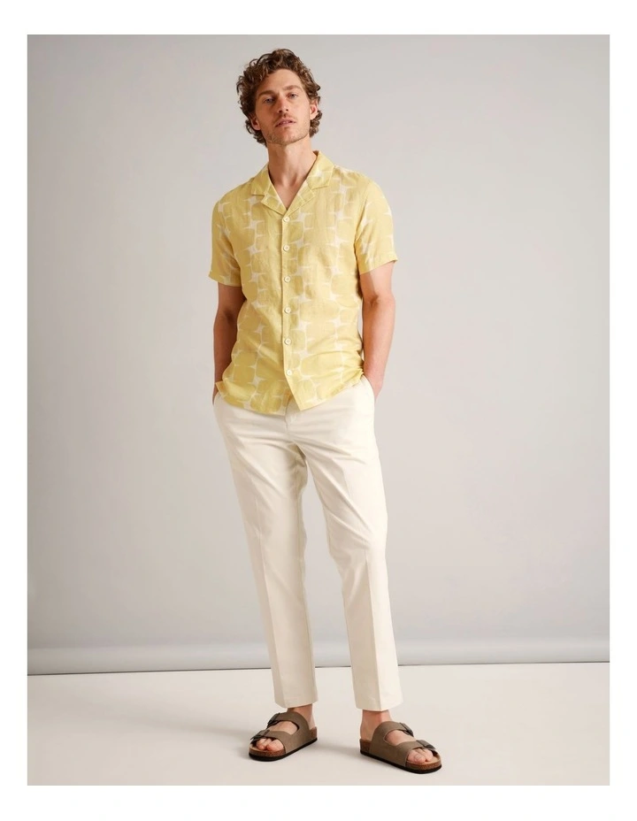 Logan Abstract Print Short Sleeve Linen Blend Shirt in Yellow image 2