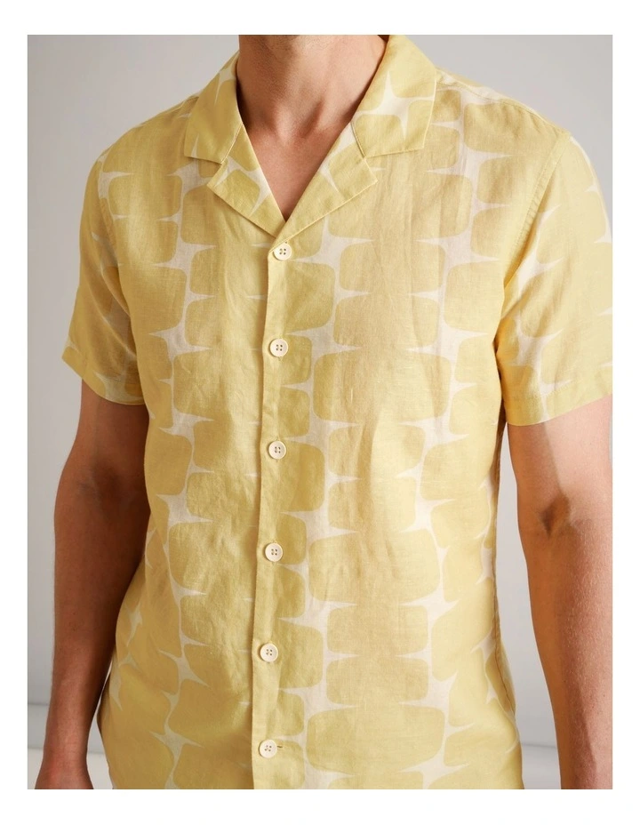 Logan Abstract Print Short Sleeve Linen Blend Shirt in Yellow image 4
