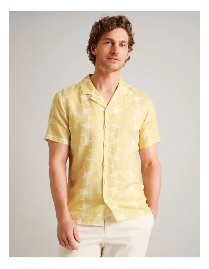 Logan Abstract Print Short Sleeve Linen Blend Shirt in Yellow image 5