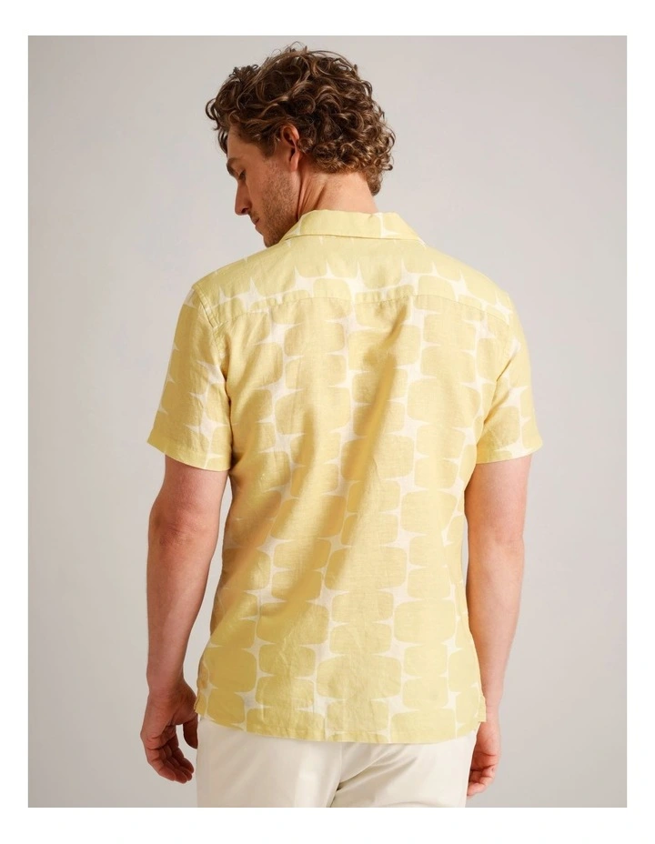 Logan Abstract Print Short Sleeve Linen Blend Shirt in Yellow image 6