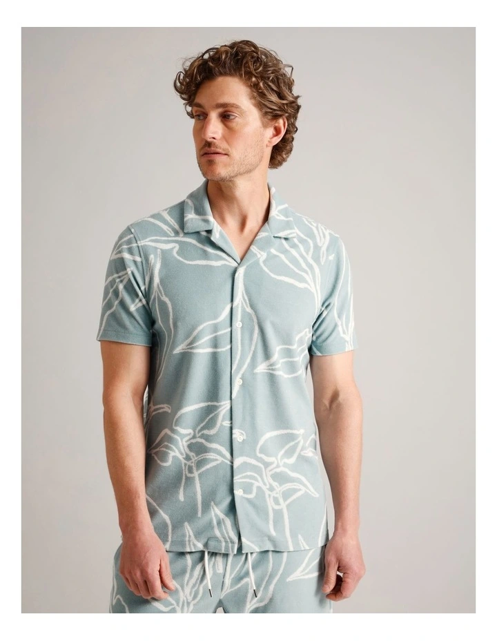Arthur Terry Towling Short Sleeve Shirt in Light Blue image 3